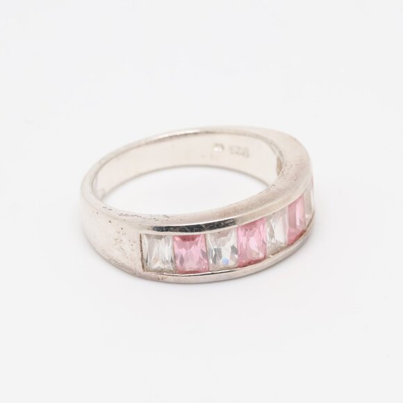 Vintage Sterling Silver Pink White CZ Ring - Picture 5 of 7